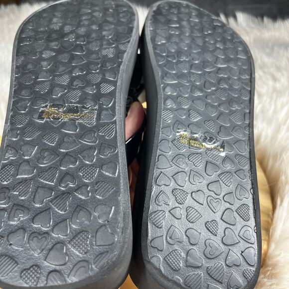 Brighton Bowie Wedge Flip Flops Womens Size 9 Black Bow with Bling Dressy Glam - Picture 10 of 14